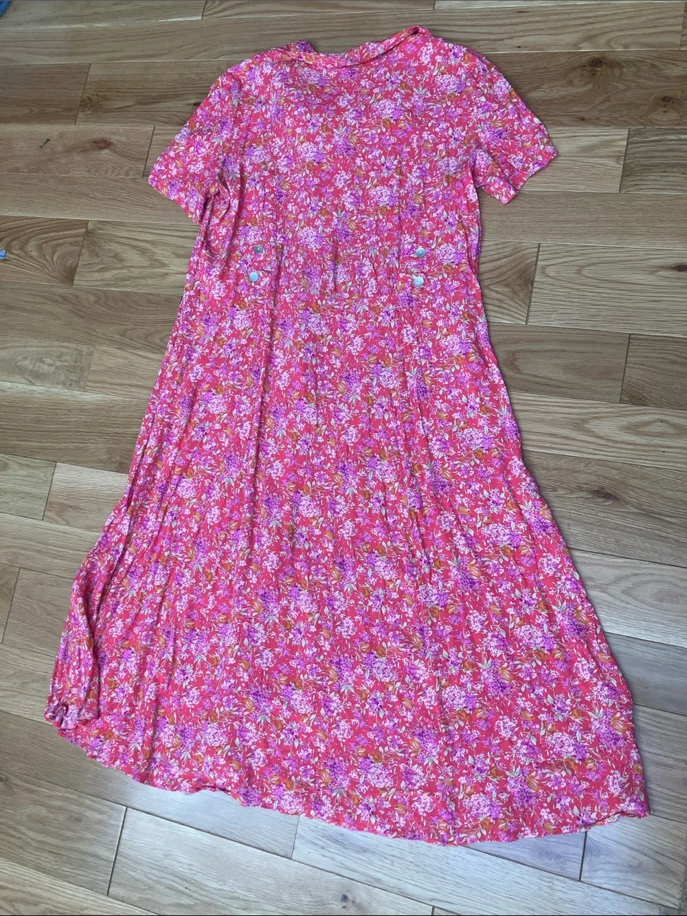 Vintage retro Pink ditsy Floral Button-Front A-Line 16W - Picture 6 of 7